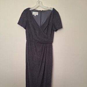 Cap Sleeve Glitter Knit Gown with Slit